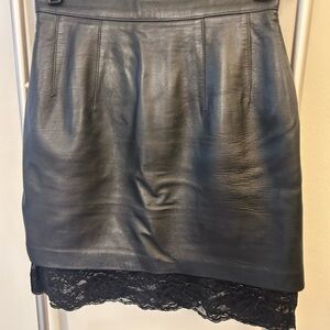 Black Leather Skirt with Lace Trim